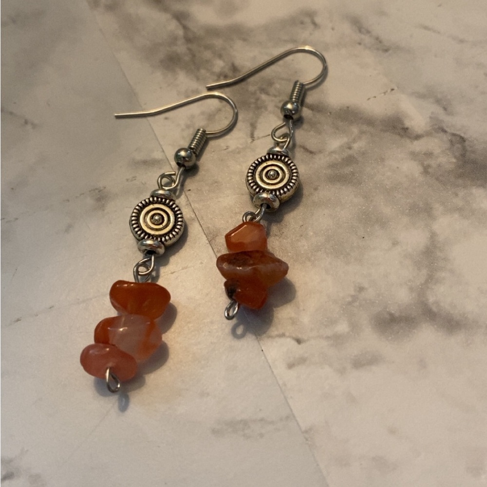 Elegant Orange Stone Dangle Earrings